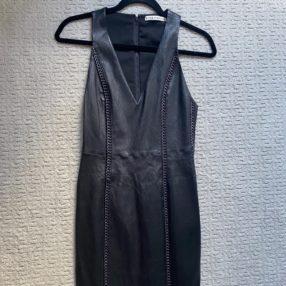 Alice + Olivia Black Leather Dress with chain detail